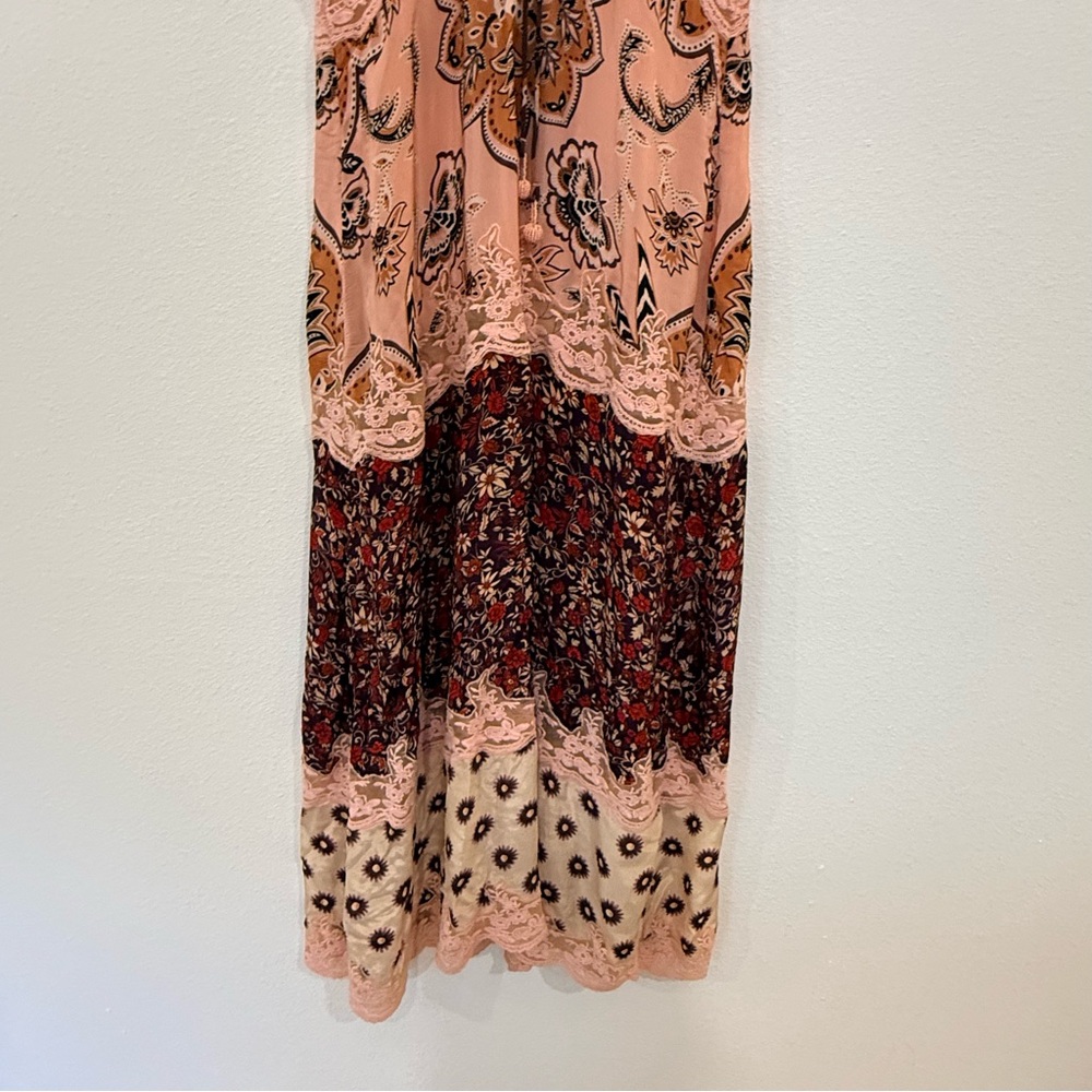 FARM Rio Glam Tapestry Burgundy Laces Short Sleeve Maxi Dress - Picture 8 of 13